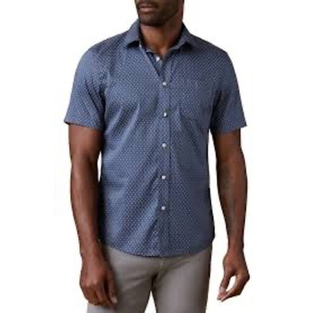 Faherty Mens Large Navy Blue Movement Short Sleeve ButtonUp Shirt
Geometric